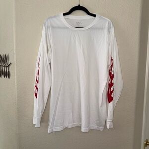 J.Galt White Long Sleeve Shirt with Red Flame Design Mens OS